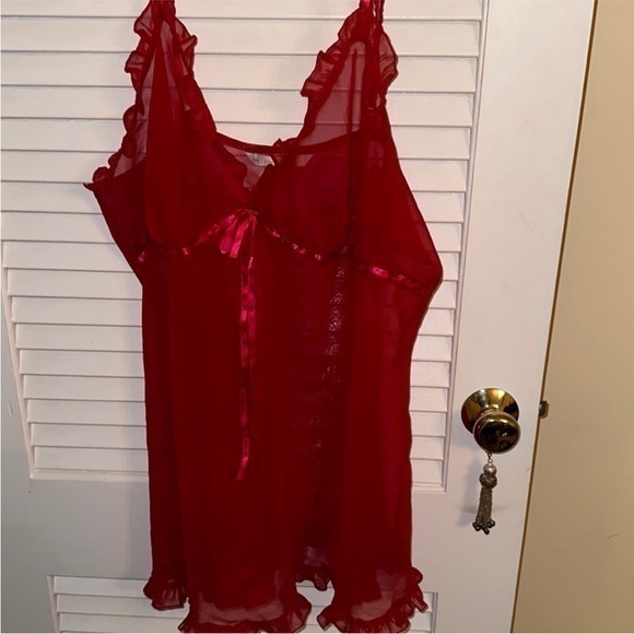 Cacique Sexy Sensual Red Sheer Night Dress Chemise with Ruffle Bow Size 14-16 - Picture 1 of 5